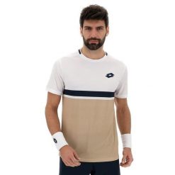 Koszulka tenisowa męska Lotto Tech V-D1 Tee. Brązowe koszulki polo męskie Lotto, l, bez wzorów, z elastanu, bez ramiączek. Za 240.00 zł.