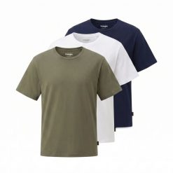 MESKA KOSZULKA WRANGLER 3 PACK TEE WHITE OLIVE NAVY 112371483. Białe t-shirty męskie Wrangler, l, bez wzorów, bez kołnierzyka. W wyprzedaży za 109.99 zł.