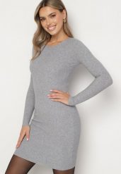 Szara Prążkowana Sweterkowa Sukienka o Dopasowanym Kroju Irisaria. Szare sukienki damskie Born2be, do pracy, m, bez wzorów, prążkowane, biznesowe, bez kołnierzyka, bez ramiączek, mini, dopasowane. Za 64.99 zł.