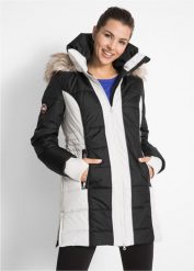 Krótki płaszcz outdoorowy ze sztucznym futerkiem, z materiału odpychającego wodę. Brązowe kurtki damskie bonprix, s, bez wzorów, z futra, bez kaptura. Za 299.99 zł.