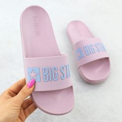 Klapki plażowe basenowe różowe Big Star SS274709. Czerwone klapki damskie Big Star, bez wzorów, z materiału, retro, bez obcasa. Za 79.99 zł.