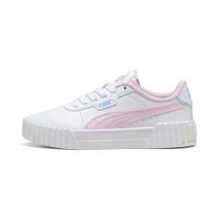 Buty dla dzieci Puma Carina Jelly Heaven. Białe buty sportowe dziewczęce Puma, bez wzorów, ze skóry, bez zapięcia, na jogę i pilates. Za 219.99 zł.
