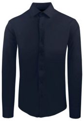 Elegancka Koszula z Dzianinowej Tkaniny - Prosty Krój - Granatowa. Niebieskie koszule męskie Pazzani, bez wzorów, z bawełny, eleganckie, bez kołnierzyka, bez ramiączek. Za 199.00 zł.