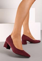 Bordowe Casualowe Czółenka na Słupku z Wkładką ze Skóry Naturalnej Rieris. Czerwone czółenka damskie Renee, bez wzorów, z jeansu, eleganckie, bez obcasa, na obcasie, bez zapięcia. Za 59.99 zł.