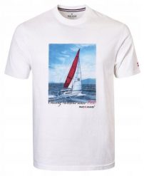 Biała Męska Koszulka (T-Shirt) - Pako Jeans - Żaglówka. Białe t-shirty męskie Pako Jeans, l, bez wzorów, z bawełny, casualowe, bez kołnierzyka. Za 79.00 zł.