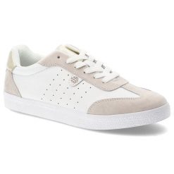 Sneakersy damskie S.Barski, sportowe ze skóry naturalnej wstawki zamszowe perforowana cholewka sznurowane lekka podeszwa casual, białe, LR61-7091. Białe półbuty damskie S.BARSKI, bez wzorów, ze skóry, casualowe, bez obcasa, bez zapięcia. Za 179.00 zł.