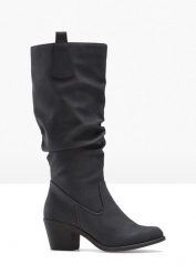 Kozaki. Czarne kozaki damskie bonprix, bez obcasa. Za 219.99 zł.