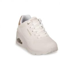 Buty do chodzenia damskie Skechers Wht Uno Wedge. Białe obuwie sportowe damskie Skechers, bez wzorów, z materiału, trekkingowe. Za 429.99 zł.