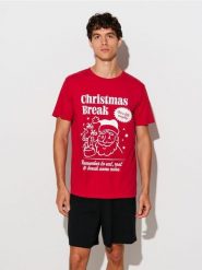 Świąteczna piżama z nadrukiem Mikołaja - wielobarwny. Piżamy męskie Sinsay, l, bez wzorów, bez ramiączek. Za 25.99 zł.