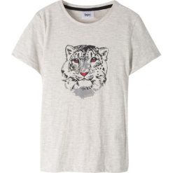 T-shirt bonprix naturalny melanż. Białe t-shirty i topy dla dziewczynek bonprix, z aplikacjami, bez ramiączek. Za 16.99 zł.