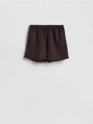 Szorty z lnem - ciemnobrązowy. Brązowe szorty damskie Reserved, l, bez wzorów, z wiskozy. Za 89.99 zł.