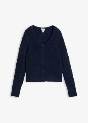 Sweter rozpinany ażurowy. Niebieskie kardigany damskie bonprix, w ażurowe wzory, eleganckie. Za 109.99 zł.