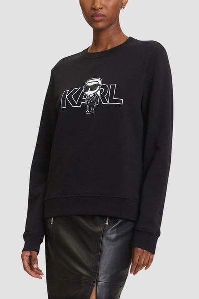 KARL LAGERFELD Czarna bluza damska Ikon z nadrukiem, Rozmiar XS. Czarne bluzy damskie KARL LAGERFELD, uniwersalny, bez wzorów, z bawełny, bez kaptura. W wyprzedaży za 469.99 zł.