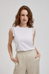 Top z frędzlami biały. Białe t-shirty damskie MOODO, xxl, bez wzorów, bez kołnierzyka. W wyprzedaży za 24.99 zł.