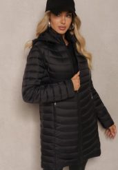 Czarna Kurtka o Wydłużonym Kroju Pikowana z Odpinanym Kapturem Sintinea. Czarne kurtki damskie Renee, m, bez wzorów, z jeansu. Za 159.99 zł.