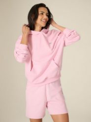 4F Bluza dresowa loose z kapturem damska - różowa XS. Czerwone bluzy damskie 4f, xs, bez wzorów, z dresówki, z kapturem. Za 159.99 zł.