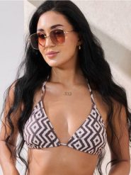 Wzorzysta góra od bikini - brązowy. Brązowe bikini damskie Sinsay, l, bez wzorów. W wyprzedaży za 9.99 zł.