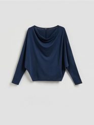 Bluzka z modalem - granatowy. Niebieskie bluzki damskie Reserved, l, bez wzorów, z dzianiny, bez kołnierzyka, bez ramiączek. Za 89.99 zł.