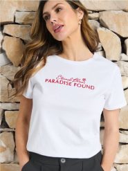 Koszulka z napisem - biały. Białe t-shirty damskie Sinsay, l, bez wzorów, z bawełny, bez kołnierzyka. Za 25.99 zł.