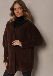 Brązowy Płaszcz Wełniany Zapinany z Kapturem Lanai. Brązowe płaszcze damskie Renee, bez wzorów, z bawełny, eleganckie, długie, z kapturem. Za 149.99 zł.