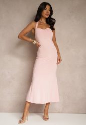 Różowa Koktajlowa Sukienka Taliowana z Wiskozą Folarose. Czerwone sukienki damskie Renee, na imprezę, l, bez wzorów, z wiskozy, eleganckie, bez kołnierzyka, bez ramiączek, midi. Za 64.99 zł.