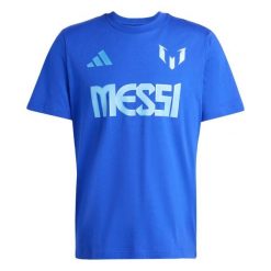 Koszulka adidas Messi Name&Number Graphic. Niebieskie koszulki sportowe męskie Adidas, l, bez wzorów, z jersey, bez kołnierzyka, bez ramiączek, do piłki nożnej. Za 168.30 zł.