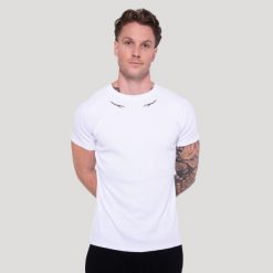 Koszulka męska fitness slim biała Tribal Ribbed. Białe koszulki sportowe męskie GYMBEAM, m, bez wzorów, z elastanu, bez kołnierzyka, bez ramiączek, na fitness i siłownię. Za 105.90 zł.