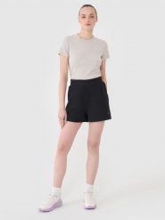 4F Spodenki dresowe damskie - czarne L. Czarne szorty sportowe damskie 4f, l, bez wzorów, z bawełny, sportowe. Za 59.99 zł.