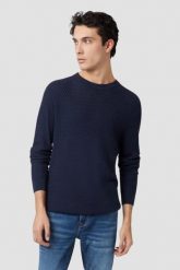 GUESS Granatowy sweter męski Davin Cn Ls. Niebieskie swetry przez głowę męskie Guess, l, z aplikacjami, z bawełny, bez kołnierzyka. W wyprzedaży za 322.99 zł.