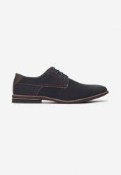 Granatowe Półbuty Shayna. Niebieskie eleganckie półbuty Born2be, z nubiku, eleganckie, z okrągłym noskiem, przed kostkę, bez zapięcia. Za 129.99 zł.
