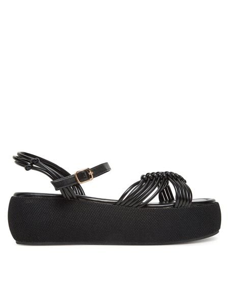 Roxy Sandały 2777019 Czarny. Czarne sandały damskie Roxy, bez wzorów, z materiału, bez obcasa, na koturnie, bez zapięcia. Za 127.99 zł.