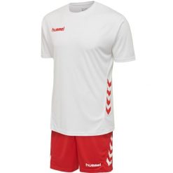 Zestaw piłkarski dla dorosłych Hummel Promo Duo Set. Białe koszulki sportowe męskie Hummel, m, bez wzorów, z dżerseju, bez kołnierzyka, bez ramiączek, na fitness i siłownię. Za 118.00 zł.