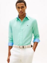 Tommy Hilfiger koszula casual z lnem Mężczyźni Regular Fit len niebieski, S. Niebieskie koszule męskie Tommy Hilfiger, m, bez wzorów, z bawełny, casualowe, bez kołnierzyka, bez ramiączek. Za 379.95 zł.
