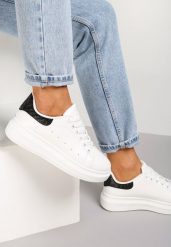 Biało-Czarne Sneakersy na Niskiej Platformie w Klasycznym Stylu Lucid Dream. Białe obuwie sportowe damskie Renee, bez wzorów, z jeansu. Za 59.99 zł.