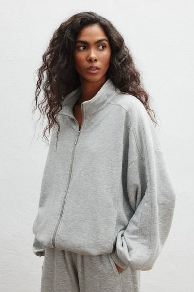 Bluza zapinana na zamek w kolorze LIGHT GREY MELANGE -MELLOW -S/M. Szare bluzy damskie Marsala, m, bez wzorów, z bawełny, bez kaptura. Za 349.90 zł.