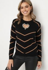 Czarno-Brązowy Sweter z Wiskozą w Geometryczny Wzór z Wycięciem w Kształcie Serca z Cyrkoniami Temilime. Czarne swetry damskie Born2be, m, bez wzorów, z jeansu, biznesowe, bez kołnierzyka, bez ramiączek, długie, bez kaptura. Za 89.99 zł.