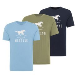 3-Pak T-Shirt Mustang Style Alex Niebieski Zielony Granatowy. Niebieskie t-shirty męskie Mustang, uniwersalny, bez wzorów, bez kołnierzyka. W wyprzedaży za 119.99 zł.