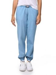 Spodnie dresowe na co dzień na siłownię. Niebieskie spodnie sportowe damskie LEONE 1947 APPAREL, l, z aplikacjami, z denimu, na fitness i siłownię. Za 147.31 zł.