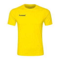 Jersey Hummel First Performance. Żółte koszulki sportowe męskie Hummel, xl, bez wzorów, z jersey, bez kołnierzyka, bez ramiączek, na fitness i siłownię. Za 151.00 zł.