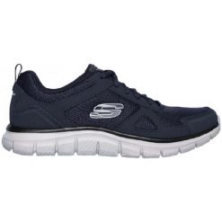 Buty męskie SKECHERS Track Scrolic. Niebieskie buty sportowe męskie Skechers, ze skóry, bez zapięcia, na fitness i siłownię. Za 219.99 zł.