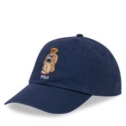 Czapka z daszkiem Polo Ralph Lauren. Niebieskie czapki i kapelusze damskie Polo Ralph Lauren, bez wzorów. Za 399.99 zł.