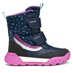 Śniegowce Geox. Niebieskie śniegowce dziewczęce Geox, bez zapięcia. Za 269.99 zł.