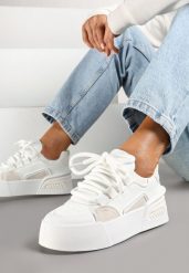 Białe Streetwearowe Sneakersy Trampki na Platformie Danenith. Białe trampki i tenisówki damskie Renee, bez wzorów, z jeansu, eleganckie, bez zapięcia. Za 99.99 zł.