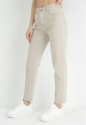 Beżowe Jeansy Mom Fit z Wysokim Stanem Marzia. Brązowe jeansy damskie Born2be, z podwyższonym stanem. Za 99.99 zł.