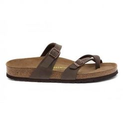 Klapki unisex Birkenstock 071061. Brązowe klapki damskie Birkenstock, bez wzorów, z materiału, bez obcasa. Za 677.00 zł.