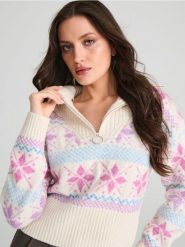 Sweter - wielobarwny. Swetry damskie Sinsay, na zimę, l, bez wzorów, prążkowane, bez kołnierzyka, bez ramiączek, bez kaptura. Za 79.99 zł.
