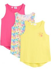 Top dziewczęcy (3 szt.) z dżerseju z bawełny organicznej. Żółte t-shirty i topy dla dziewczynek bonprix, bez wzorów, z bawełny, bez ramiączek. Za 79.99 zł.