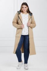 Beżowy dresowy płaszcz bluza Florentina z rozporkami i kapturem PLUS SIZE. Brązowe bluzy damskie Moda Size Plus Iwanek, na wiosnę, plus size, bez wzorów, z bawełny, klasyczne, plus size, krótkie. W wyprzedaży za 149.90 zł.