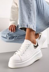 Biało-Złote Sneakersy na Grubej Podeszwie z Perforacją i Ozdobą Gumowym Misiem Aireth. Białe obuwie sportowe damskie Renee, z aplikacjami, z gumy. Za 99.99 zł.