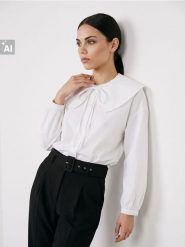 Bawełniana koszula z szerokim kołnierzem - biały. Białe koszule damskie Sinsay, l, bez wzorów, z bawełny, bez kołnierzyka, bez ramiączek. Za 59.99 zł.